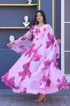 Pink Tebby Silk Gown With Rich Lace Border Dupatta