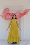 Yellow Faux Blooming Gown With Soft Organza Dupatta