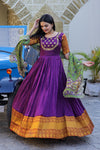 Purple Tebby Silk Gown With Kalamkari Print Work Dupatta