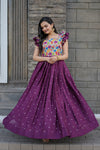 Wine  Chinnon Embroidered Work Gown
