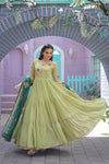 Parrot Green Faux Georgette With Embroidered Thread Work