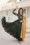 Green  Faux Georgette Gown Embroidered & Multi-Sequins Work