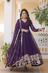 Wine Faux Blooming Gown With Designer Lace Border Dupatta