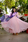 Pastel Pink Tebby Silk Rich Printed Gown With Flower Printed Dupatta