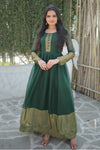 Green Chiffon Golden Zari Patta Work Gown