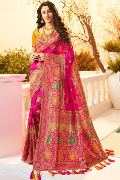 Pink Traditional Wedding Saree with Designer Blouse