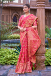 Pink  Banarasi Silk Saree With Zari Weaving Work