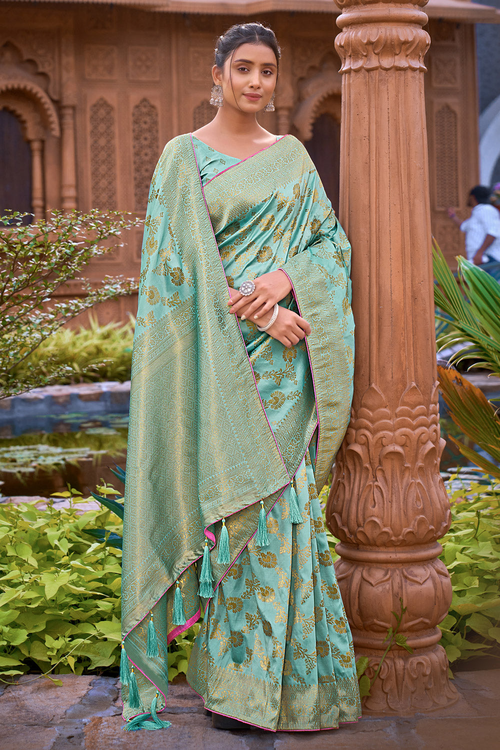 Sea Green Banarasi Silk Saree With Zari Weaving Work