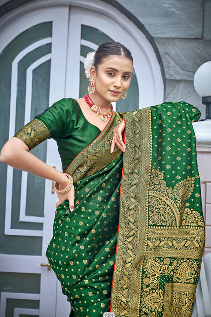 Green Banarasi Silk Saree With Zari Weaving