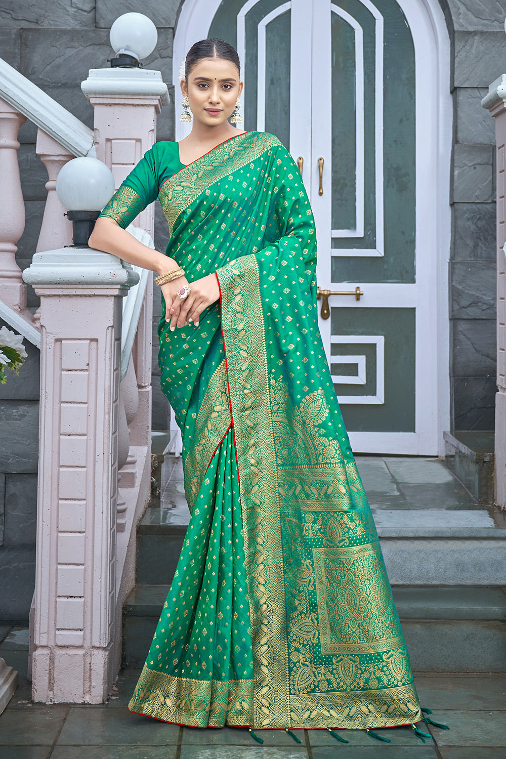 Lime Green Banarasi Silk Saree With Zari Weaving