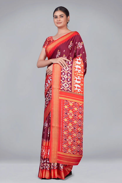 Maroon Patola Silk With Digital Printed Saree