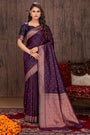 Purple Banarasi Silk Saree With Zari Weaving Work