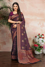 Dark Maroon Banarasi Saree With Zari Weaving Work