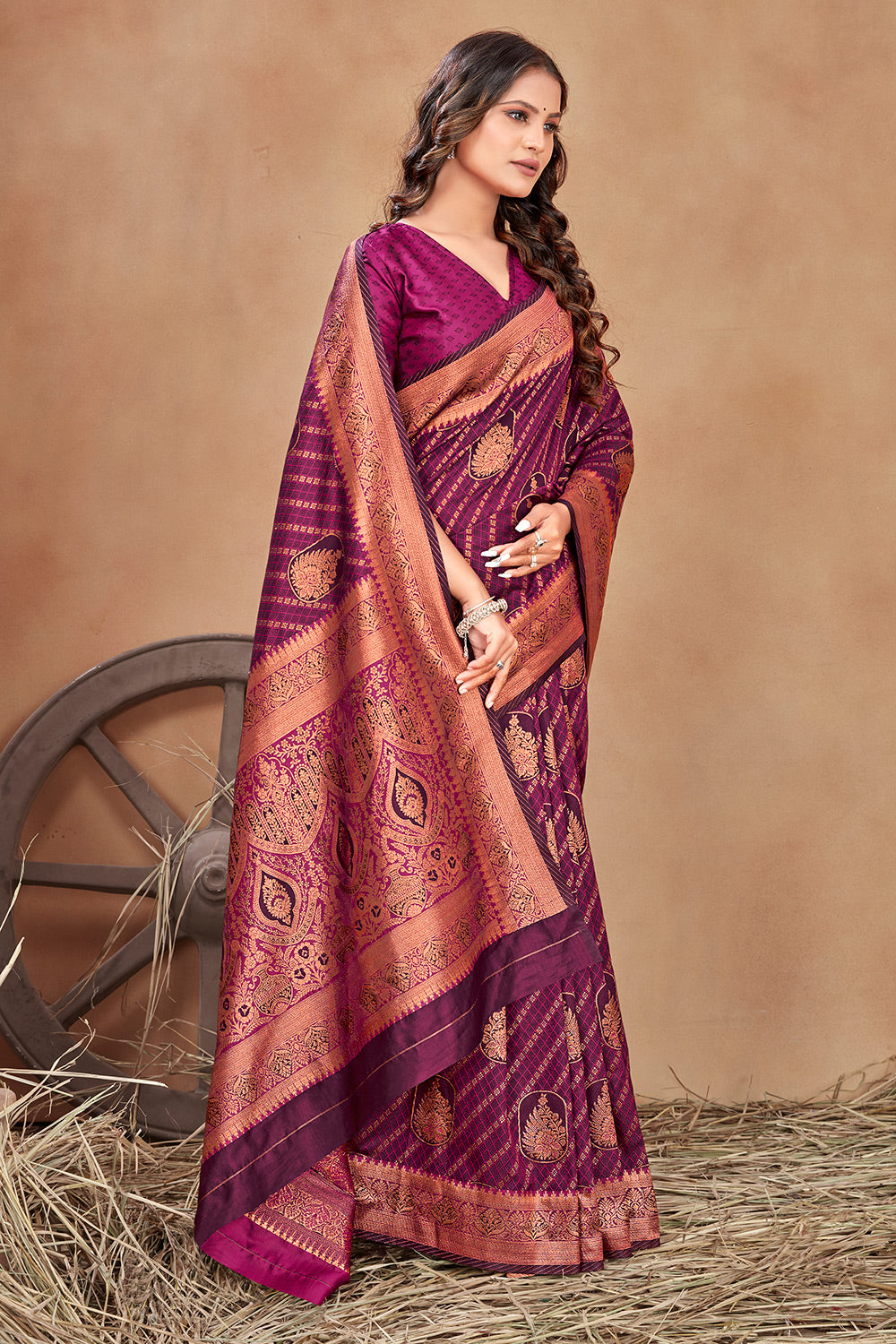 Pink Banarasi Silk With Zari Weaving Work