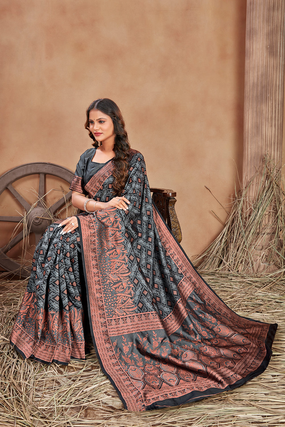 Black Banarasi Silk With Zari Weaving Work