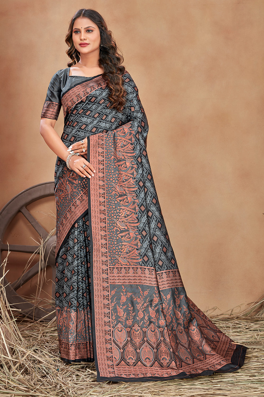 Black Banarasi Silk With Zari Weaving Work