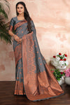 Gray  Banarasi Silk Saree With Zari Weaving Work