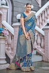 Cerulean Blue Banarasi Silk Saree With Zari Weaving Work