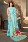 Sky Blue Digital Printed With Satin Saree