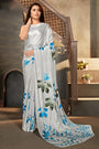 Off White Satin Saree With Digital Printed