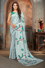 Light Grey Satin Saree With Digital Printed
