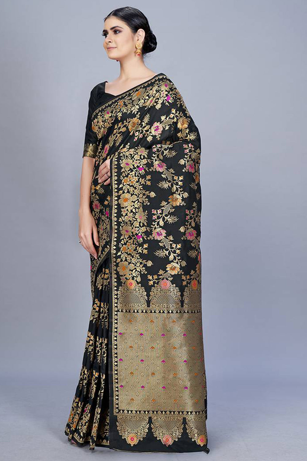 Black Art Silk Saree With Zari Weaving Work