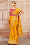 Yellow Banarasi Silk Saree With Zari Weaving Work
