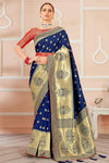 Blue Banarasi Silk Saree With Zari Weaving Work