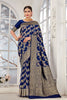 Blue Banarasi Silk Saree With Zari Weaving Work