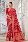 Red Banarasi Silk Saree With Zari Weaving Work
