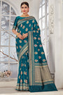 Rama Blue Banarasi Silk Saree With Zari Weaving Work