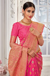 Pink Banarasi Silk Saree With Zari Weaving Work