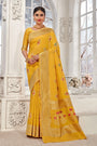 Yellow Banarasi Silk Saree With Zari Weaving Work