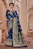 Blue Banarasi Silk Saree With Zari Weaving Work
