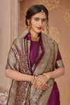 Magenta Banarasi Silk Saree With Zari Weaving Work