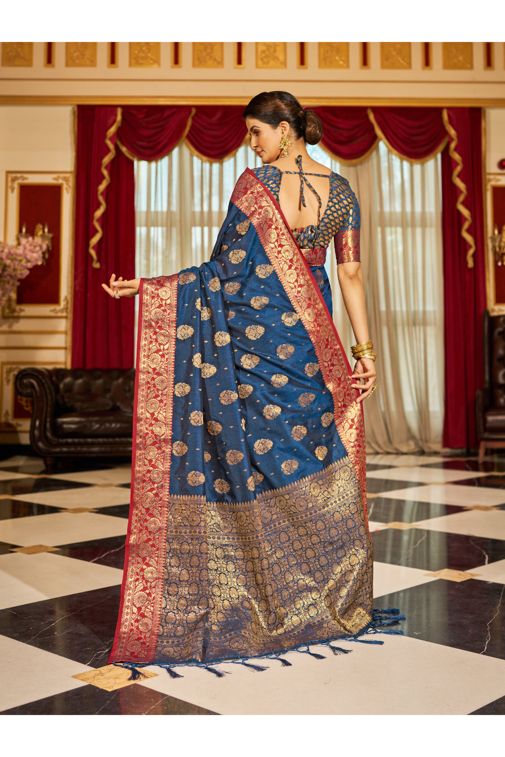 Cadet Blue Tessar Kanjivaram Silk Weaving Saree