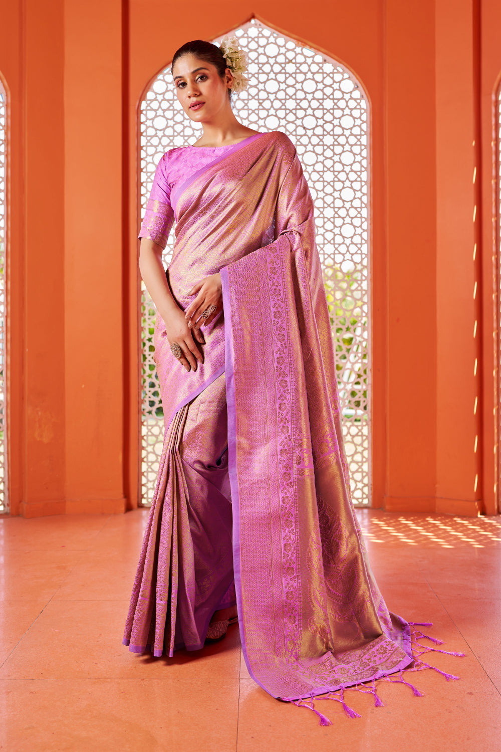 Latest Pink Banarasi Weaving Silk Saree