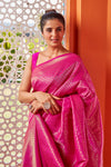 Magneta Pink & Golden Zari Woven Kanjivaram Saree With Blouse