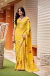 Yellow Colour Floral Printed Georgette Saree