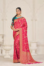Fiery Rose Pink Banarasi Silk Saree With Zari Weaving Work