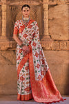 Lvory White Color Banarasi Silk Saree With Digital Print Work