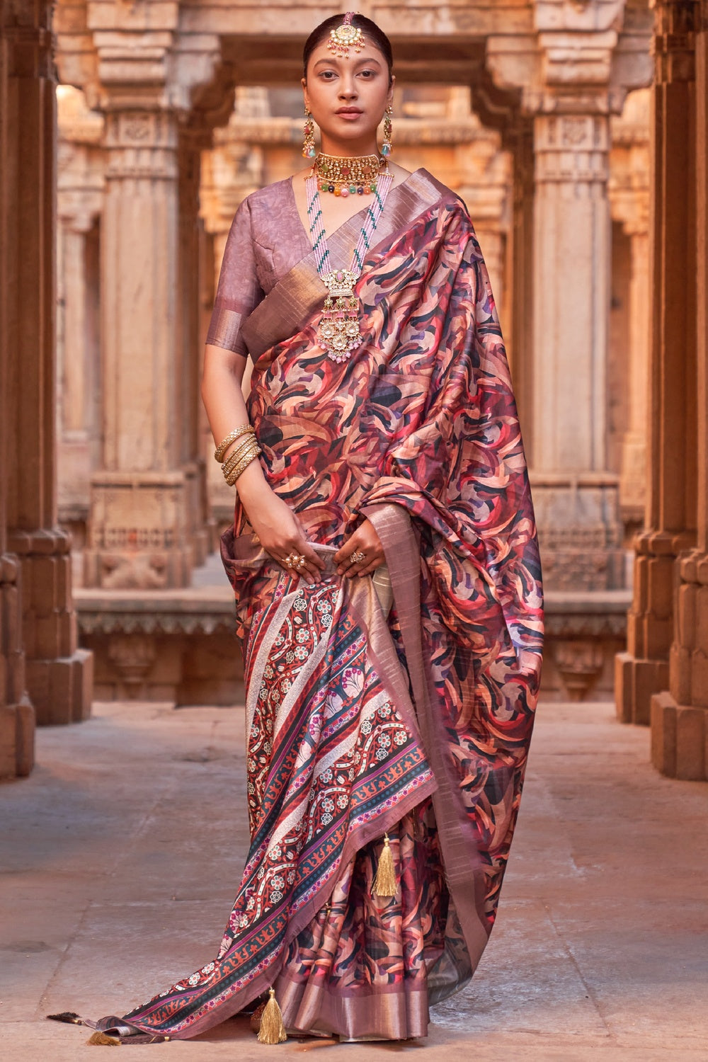 Multi Soft Cotton Silk Saree With Printed &amp; Weaving Border