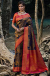 Blue & Pink Kanjivaram Silk Saree With Zari Weaving Work