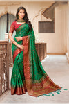 Green And Red Banarasi Silk Saree With Zari Weaving Work