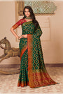 Green & Red Banarasi Silk Saree With Zari Weaving Work