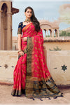 Pink And Blue Banarasi Silk Saree With Zari Weaving Work