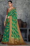 Green Color Patola Silk Saree With Zari Weaving Work
