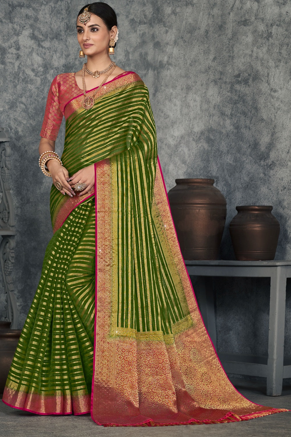 Light Green Patola Saree With Zari Weaving Work