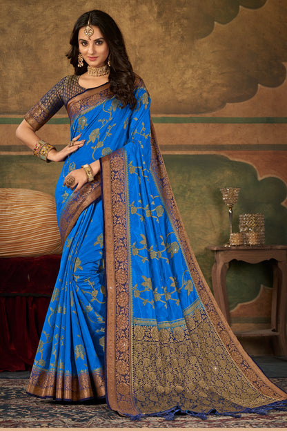 Blue Color Silk Saree With Zari Weaving Work