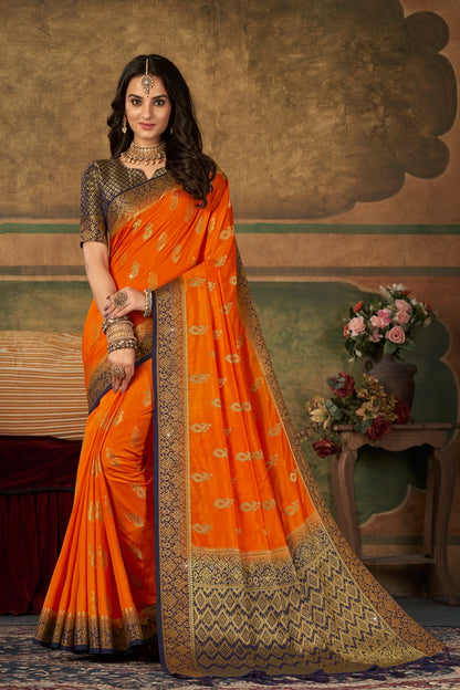 Orange Color Silk Saree With Zari Weaving Work